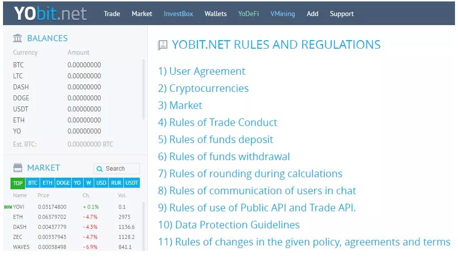 Các quy tắc và quy định của sàn giao dịch YoBit để duy trì bảo mật