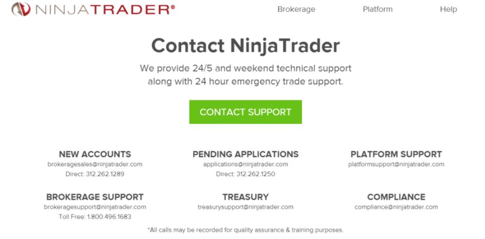 Liên hệ với bộ phận hỗ trợ của NinjaTrader