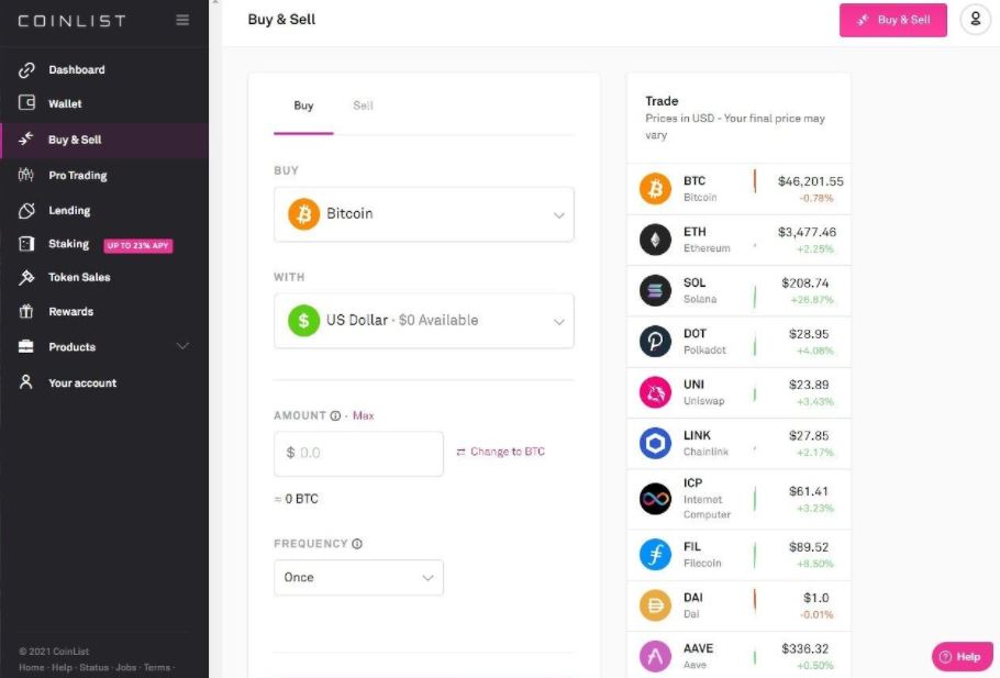 Giao dịch Coinlist