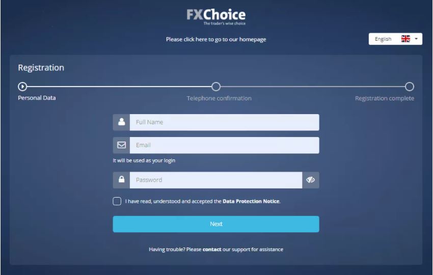 Quy trình đăng ký tài khoản FXChoice