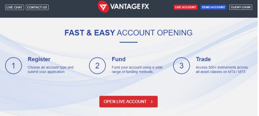 Quy trình mở tài khoản Vantage FX