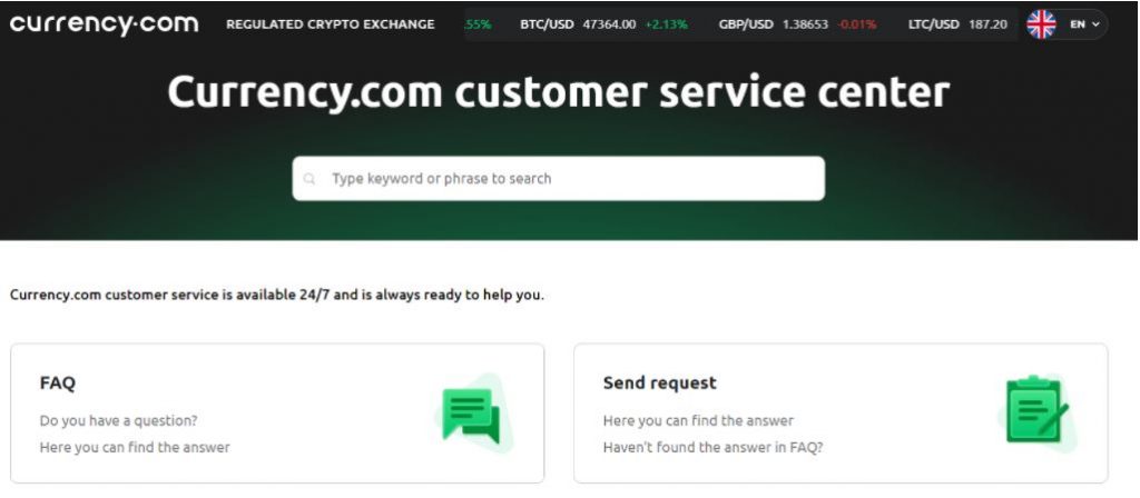 Hỗ trợ khách hàng của Currency.com