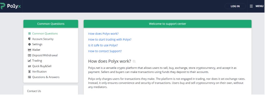 Hỗ trợ khách hàng của Polyx Exchange