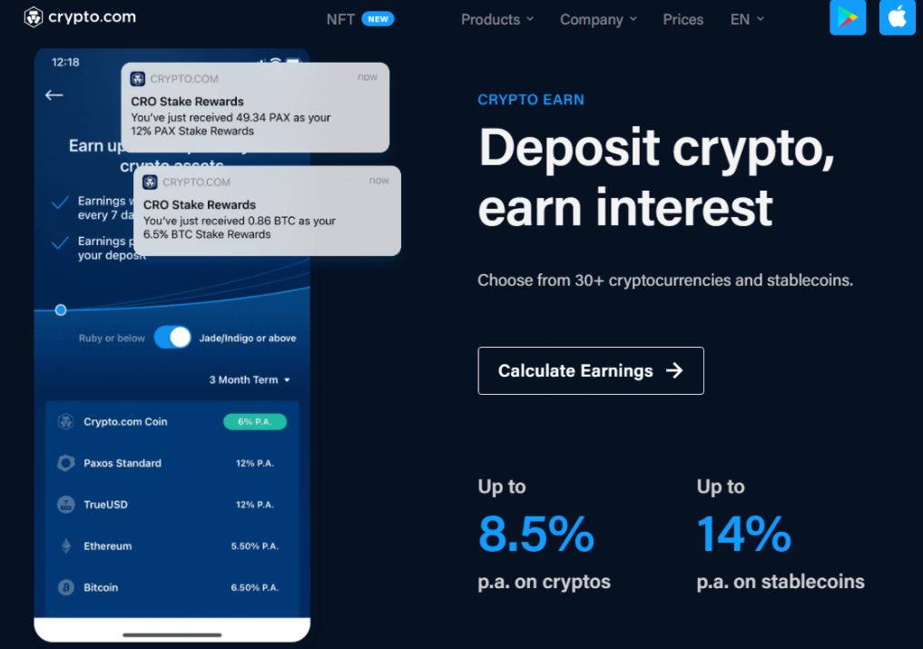 Gửi tiền điện tử của bạn và kiếm tiền lãi tại Crypto.com