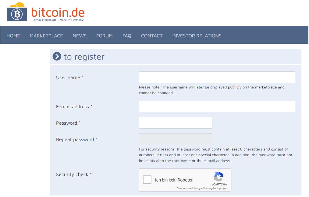 Quy trình đăng ký bitcoin.de
