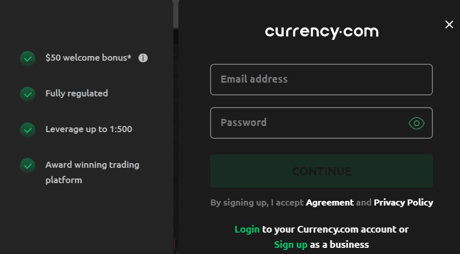 Quy trình đăng ký Currency.com