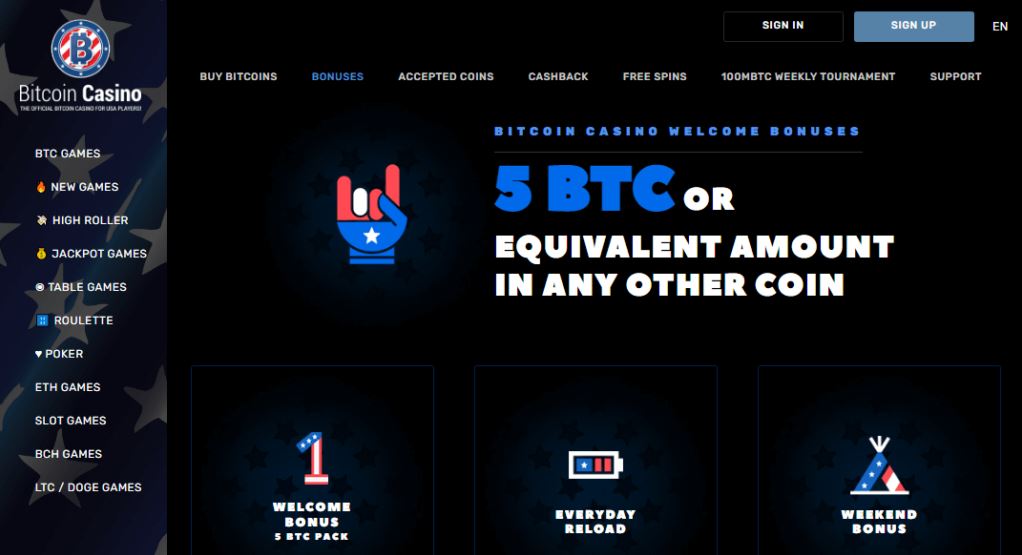 Khuyến mãi và tiền thưởng bitcoincasino.us