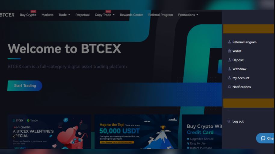 Giao diện Trang web BTCEX